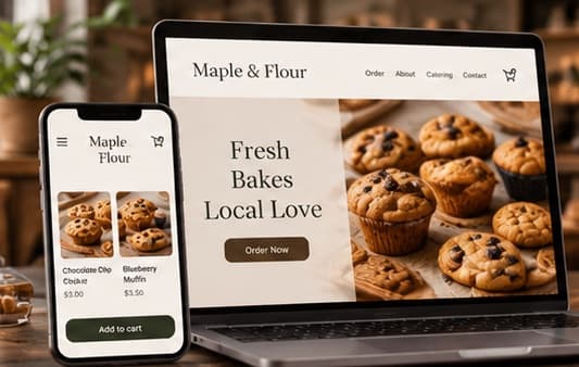 A shop's Cobble website on a laptop and a phone